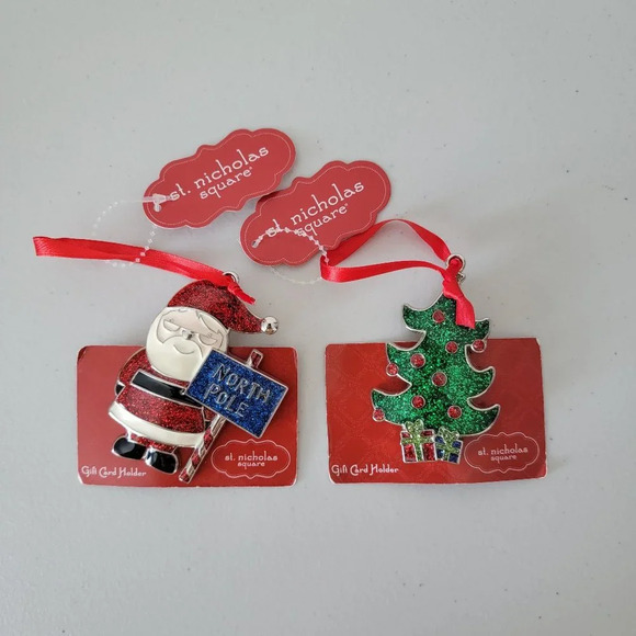 St. Nicholas Square Gift Card Holder Santa Claus Christmas Tree Set of Two NEW - Picture 1 of 5